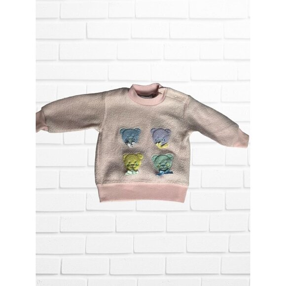 Peek A Babe Size 6/9 Month Vintage Pink Teddy Bear Quilted Fleece Sweatshirt - Picture 1 of 8